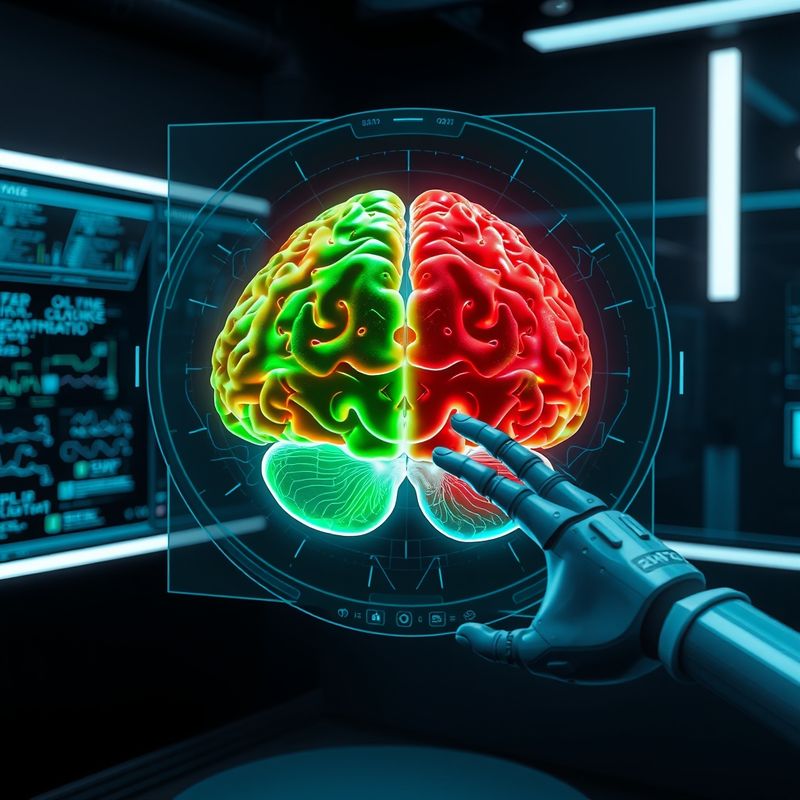 Holographic brain scan with green approved zones and red restricted zones