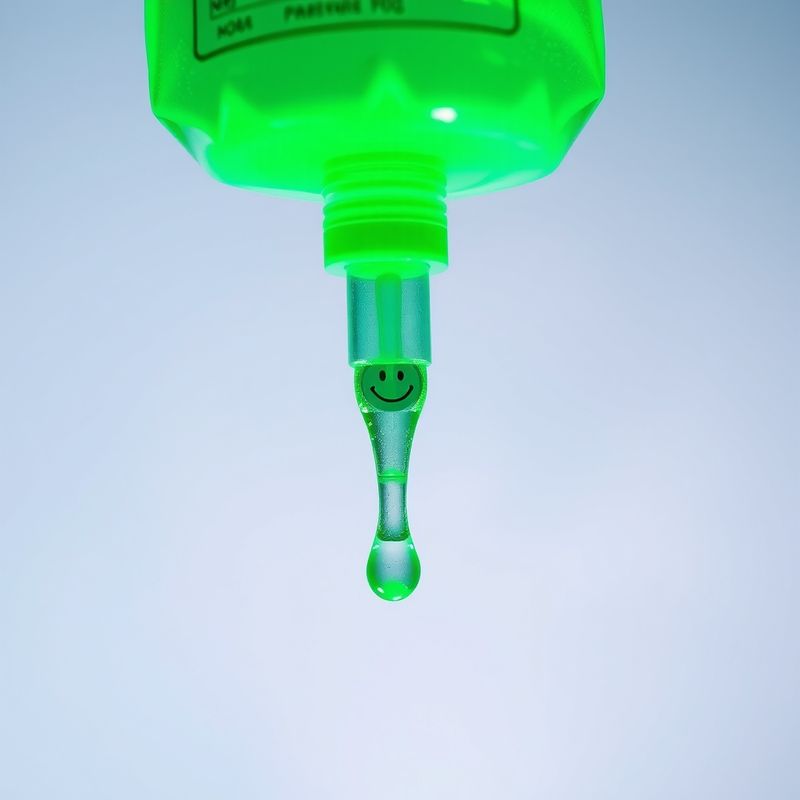CompliMeal IV drip bag with glowing green liquid and smiley face logo