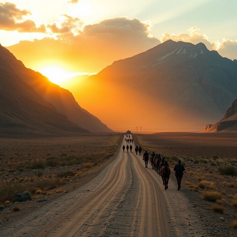 Ancient Persian Royal Road stretching through dramatic mountain landscape at sunset